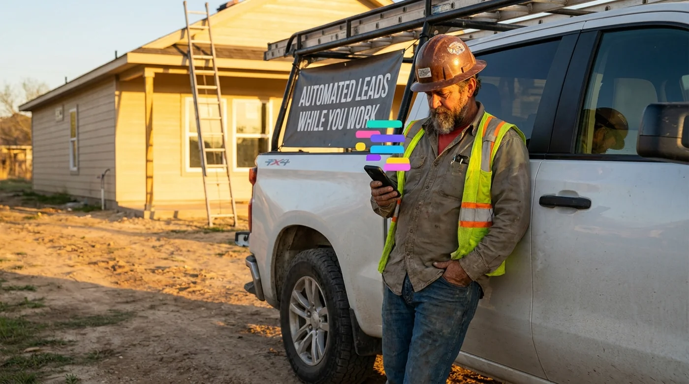 Roofing contractor's phone automatically texting back a missed call at a job site